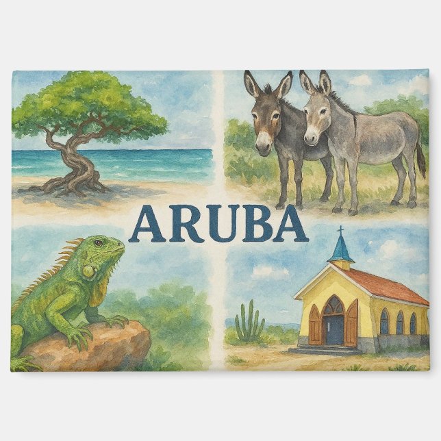 Imán Aruba acuarela multivista (Anverso)