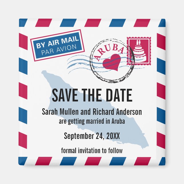 Imán Aruba Air Mail Wedding Save the Date (Frente)