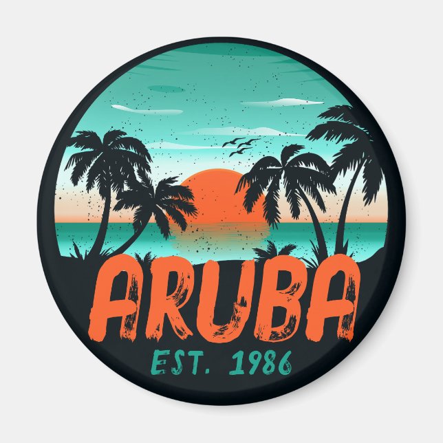 Imán Aruba Caribe Vintage Retro Sunset Souvenirs (Frente)