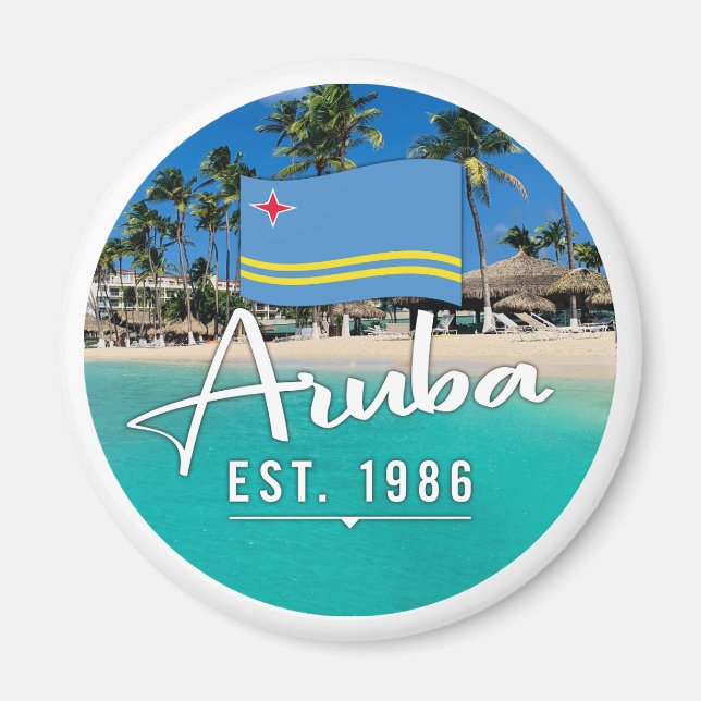 Imán "Aruba Este. Playa Con Bandera De 1986" (Frente)
