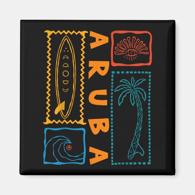 Imán Aruba Vacation Wave Surfing Summer Beach Retro  (Frente)