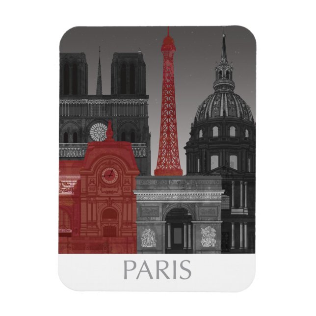 Imán Ascensos de París por noche - Rojo (Vertical)