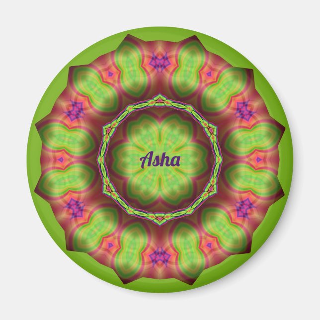 Imán ASHA ~ Lime Green Pink Purple Design ~ (Frente)
