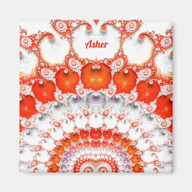 Imán ASHER ~ Patrón abstracto ~ Blanco Naranja rojo~ (Frente)