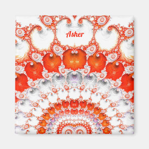 Imán ASHER ~ Patrón abstracto ~ Blanco Naranja rojo~