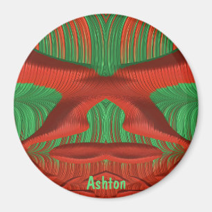 Imán ASHTON ~ Tonos verdes, Navidades rojos fractales ~