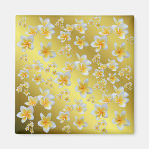 Imán asiático, amarillo, blanco, floral, brillante, dor