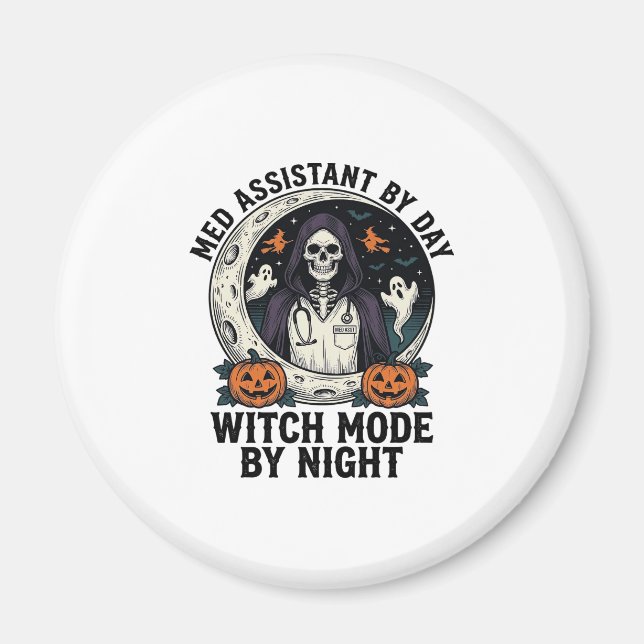 Imán Asistente Médico Bruja de Halloween Grabado Antigu (Frente)