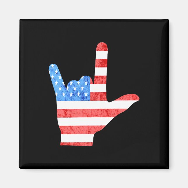 Imán ASL 4 de julio Rótulo americano Lenguas Sordas Awa (Frente)