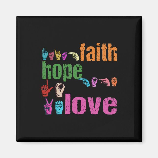 Imán ASL Faith Hope Love American Rótulo Language Chris (Frente)
