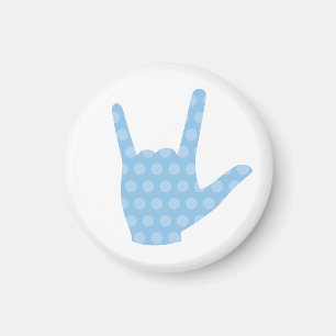 Imán ASL I Love You Blue Dots Rótulo Language Magnet