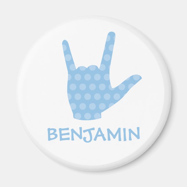 Imán ASL I Love You Blue Dots Rótulo Language Name Magn (Frente)