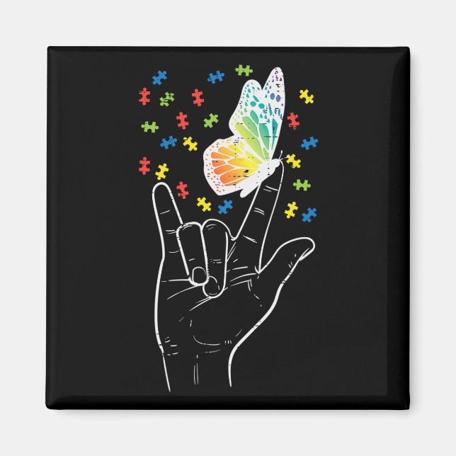 Imán Asl Love Rótulo Butterfly Puzzle Autism Awareness  (Frente)