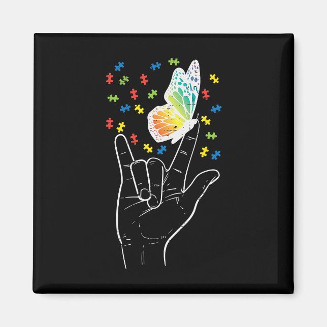 Imán Asl Love Rótulo Butterfly Puzzle Autism Awareness  (Frente)