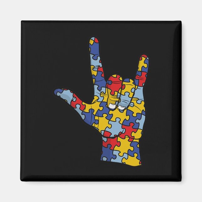 Imán ASL Love Rótulo Language Hand Autism Awareness Sup (Frente)