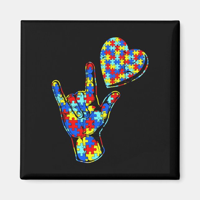 Imán ASL Love Rótulo Lenguaje Autismo Awareness Puzzle  (Frente)