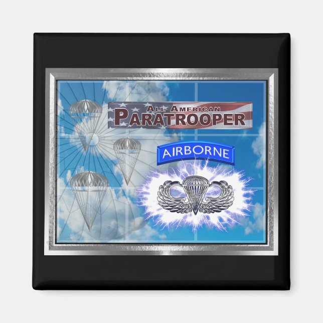 Imán Asombroso paracaidista y bandera estadounidense (Frente)