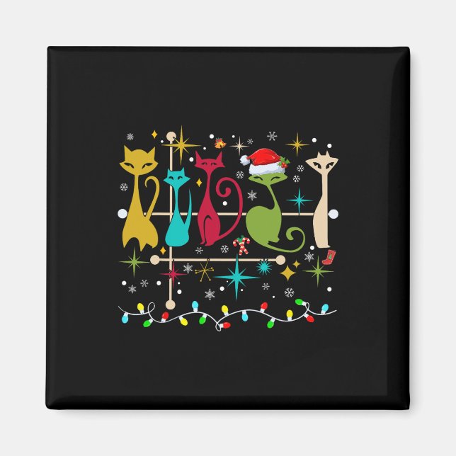 Imán Aspecto moderno de mediados de siglo Gatos Navidad (Frente)