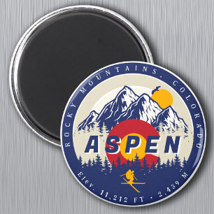 Imán Aspen Colorado Flag Ski Mountain Sunset Souvenirs