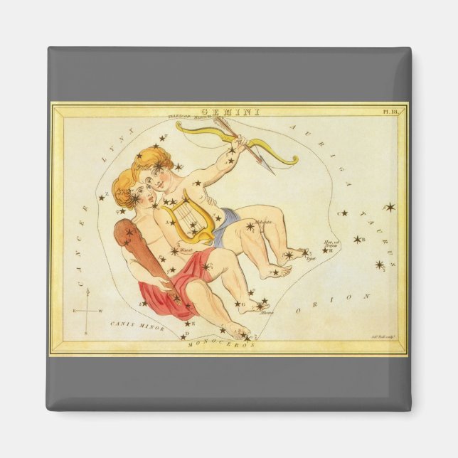 Imán Astrología zodiaca vintage Constelación gemela Gem (Frente)