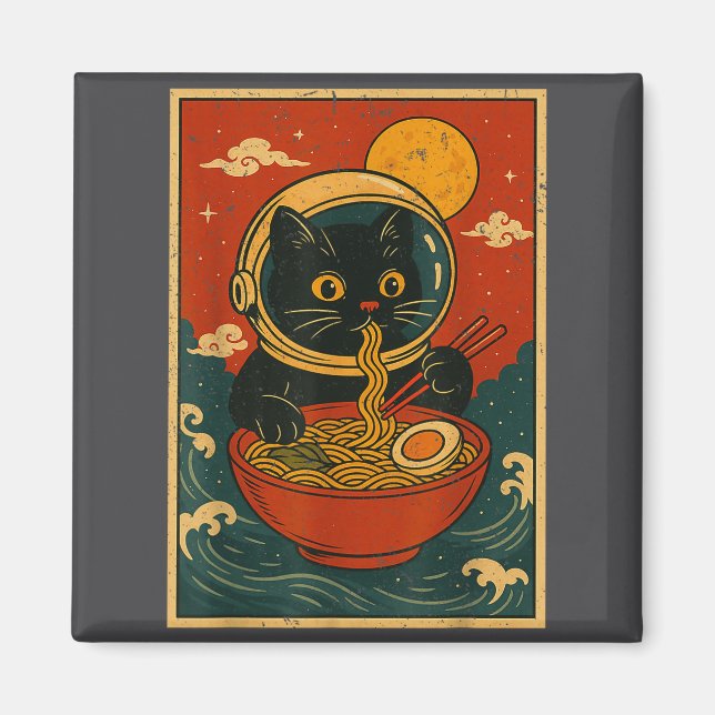 Imán Astronaut Cat Ramen Japanese Graphic Tees Men Wome (Frente)