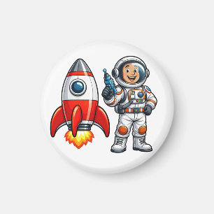 Imán Astronauta con Arte Espacial de Dibujos Animados d