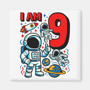 Imán Astronauta Cumpleaños De 9 Años Niño 10ª Camiseta