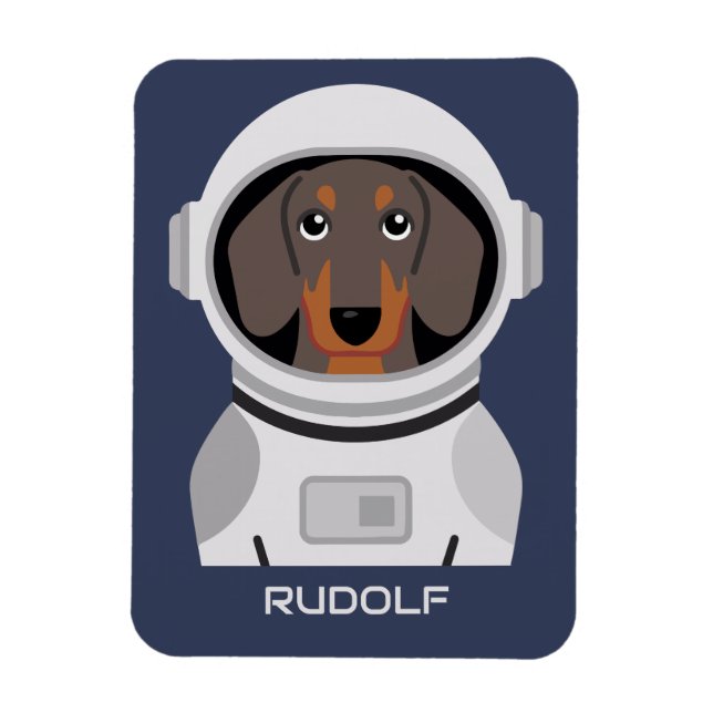 Imán Astronauta de Dachshund con nombre (Vertical)