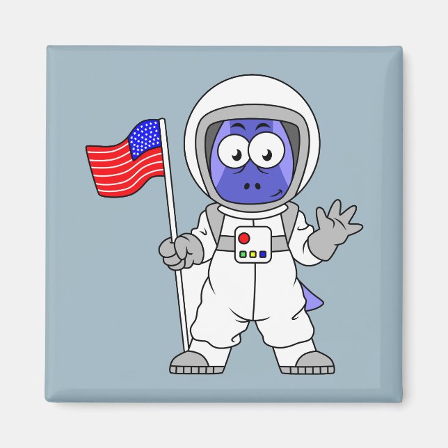 Imán Astronauta de Parasaurolophus con bandera estadoun (Frente)