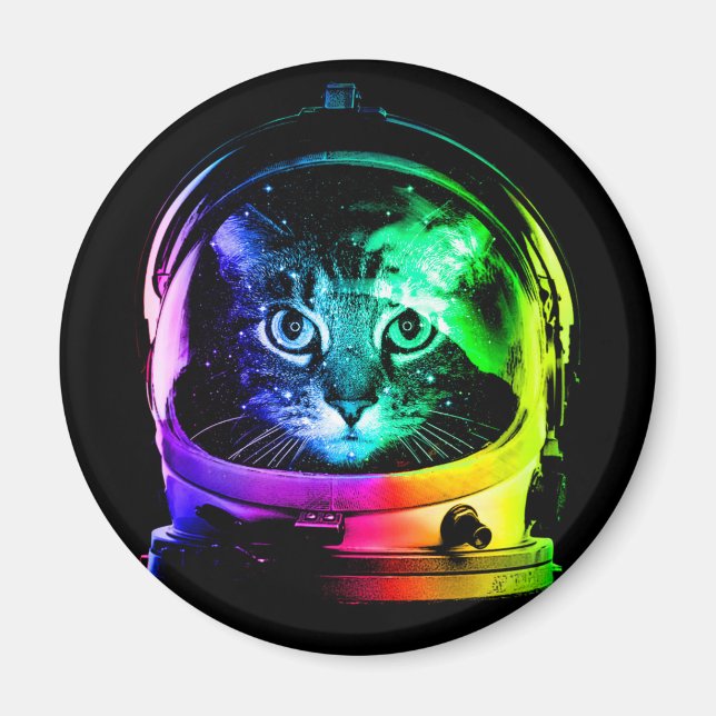 Imán Astronauta de un gato colorido (Frente)