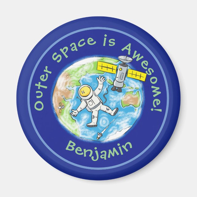 Imán Astronauta divertida con personalizado satelital s (Frente)