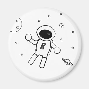 Imán Astronauta en el espacio - Arte esbozado en blanco