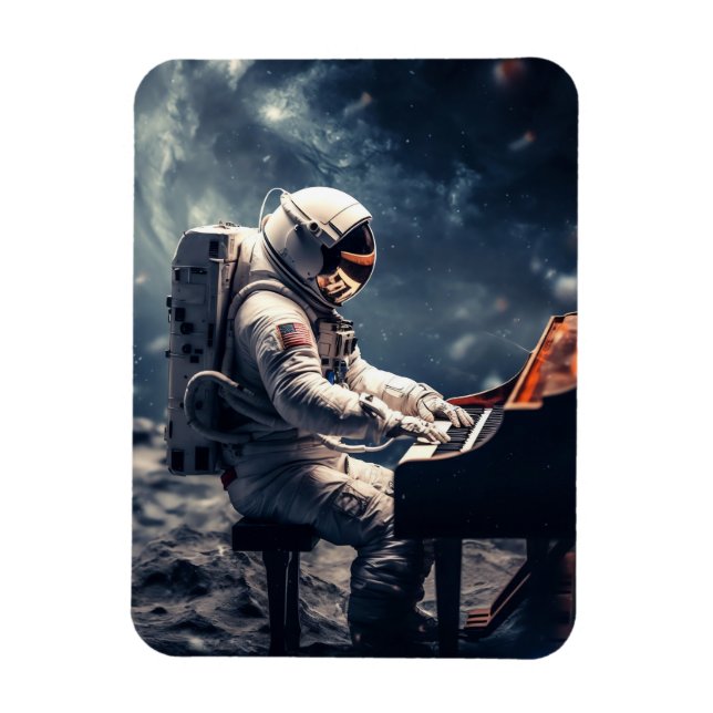 Imán Astronauta jugando al piano en la luna (Vertical)