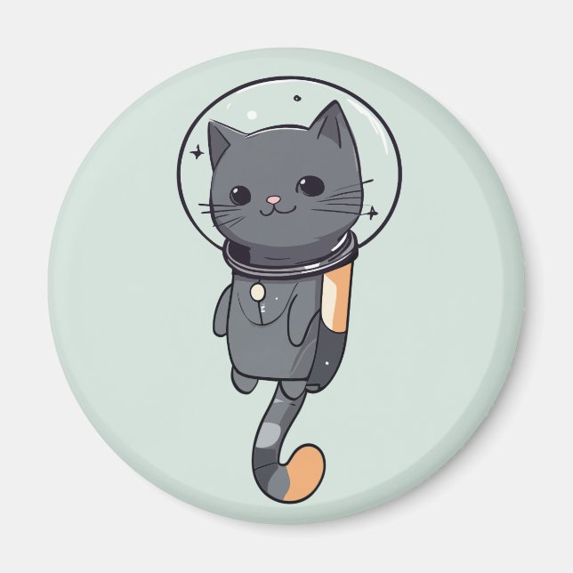 Imán Astronauta kawaii lindo gato negro (Frente)