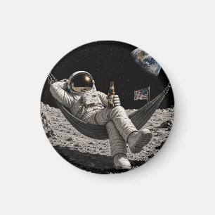 Imán Astronauta relajándose con cerveza en la Luna