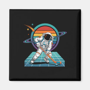 Imán Astronauta Retro Jugando Hockey Espacio Cósmico Un