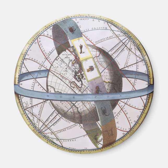 Imán Astronomía de época, Planisfera Celestial Zodiac (Frente)
