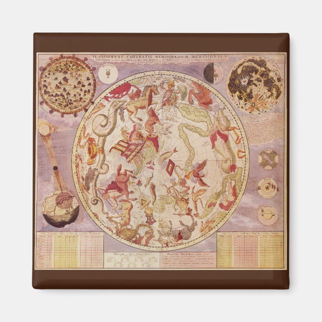 Imán Astronomía Vintage, Mapa Celeste de Carel Allard (Frente)