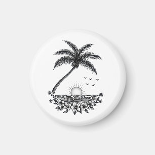 Imán Atardecer de Palma Tropical – Arte de Línea Minima