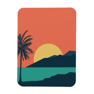 Imán Atardecer de palmera, Isla, Arte abstracto boho