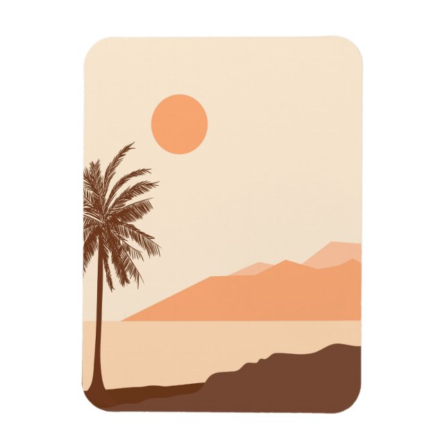 Imán Atardecer de palmera, Isla, Arte abstracto boho (Vertical)