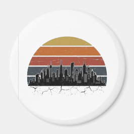 Imán Atardecer del horizonte de la ciudad retro de los 