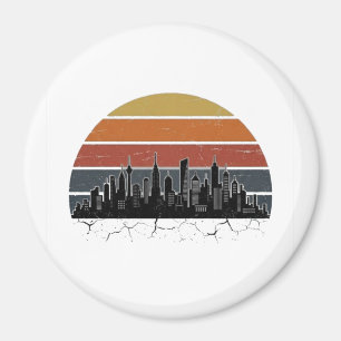 Imán Atardecer del horizonte de la ciudad retro de los