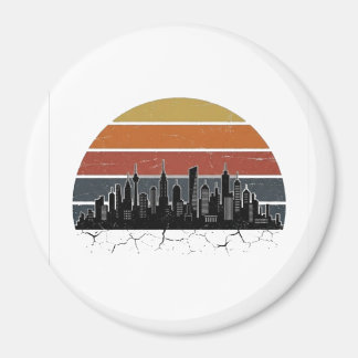 Imán Atardecer del horizonte de la ciudad retro de los 