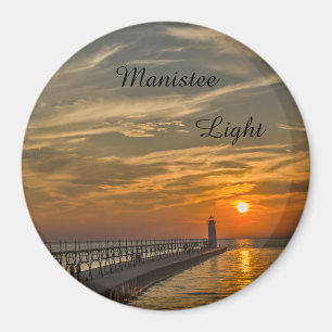 Imán Atardecer en el faro Manistee North Pierhead