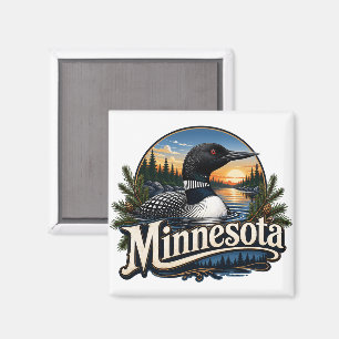 Imán Atardecer en el lago de Minnesota con somorgujo