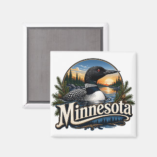 Imán Atardecer en el lago de Minnesota con somorgujo