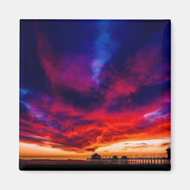 Imán Atardecer en el muelle, Huntington Beach, CA (Frente)