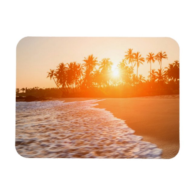 Imán Atardecer en la playa con palmeras de coco | Sri L (Horizontal)