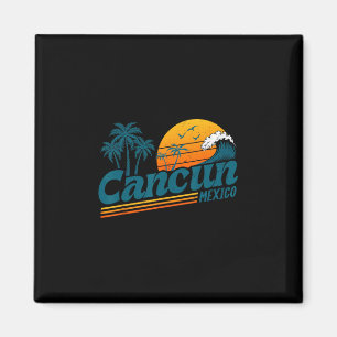 Imán Atardecer Retro Cancun México Palma Playa Verano